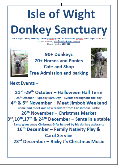 FORTHCOMING OCT/NOV & DEC - FUN EVENTS at the ISLE OF WIGHT DONKEY